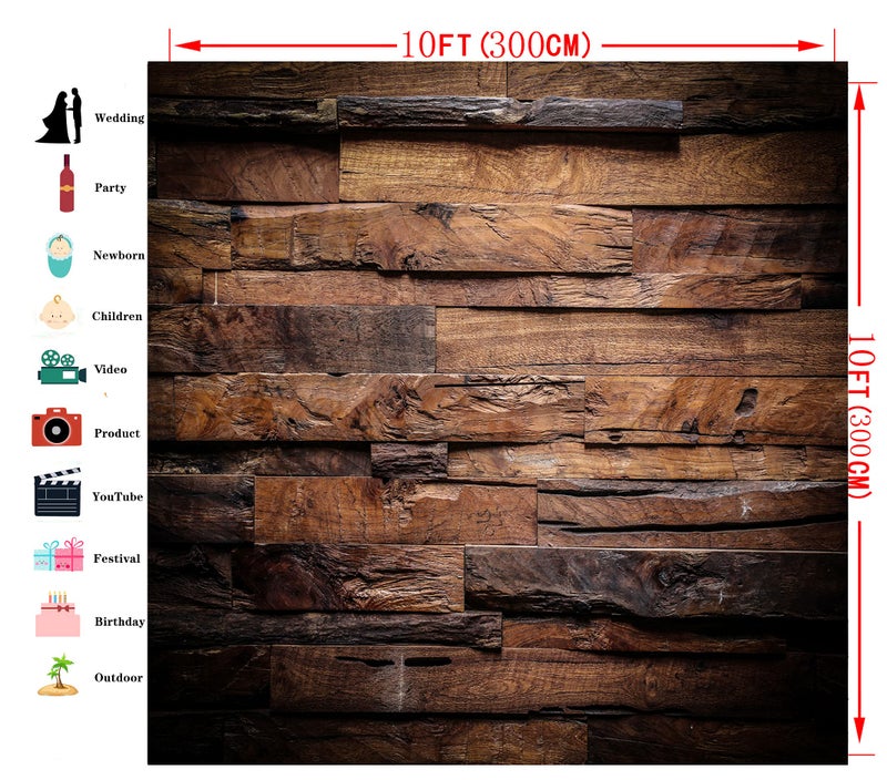 CYLYH 10x10ft Brown Wood 3D Backdrops Brown Wood Backdrops for Picture Background Customized Vintage Vinyl Photo Background D104 - Image 3
